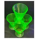 G4 - Set of Four Vintage Hawking Uranium Glass Spiral Cordial Glasses