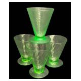 G4 - Set of Four Vintage Hawking Uranium Glass Spiral Cordial Glasses
