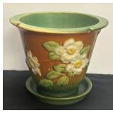 G1 - Vintage Roseville White Rose Planter with Under Plate