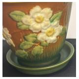 G1 - Vintage Roseville White Rose Planter with Under Plate