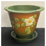 G1 - Vintage Roseville White Rose Planter with Under Plate