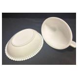 G6 - Vintage Milk Glass Chicken Dish with Beaded Rim