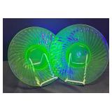 H1 - Two Hocking Uranium Glass Spiral Plates