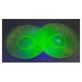 H1 - Two Hocking Uranium Glass Spiral Plates