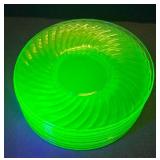H2 - Ten Vintage Hocking Uranium Glass Plates