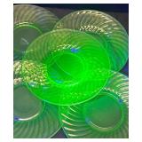 H2 - Ten Vintage Hocking Uranium Glass Plates