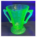 G4 - Vintage Hocking Uranium Glass Block Optic Creamer & Sugar Set