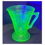 G4 - Vintage Hocking Uranium Glass Block Optic Creamer & Sugar Set