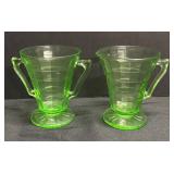 G4 - Vintage Hocking Uranium Glass Block Optic Creamer & Sugar Set