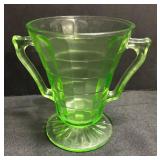 G4 - Vintage Hocking Uranium Glass Block Optic Creamer & Sugar Set