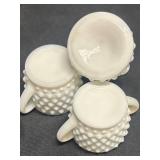 K6 - Vintage Fenton Hobnail Milk Glass Cruet, Creamer & Sugar Dish