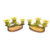 K6 - Two Roseville Wincraft Triple Candle Holders