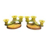 K6 - Two Roseville Wincraft Triple Candle Holders
