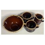 K6 - Vintage McCoy Brown Drip Glaze Pottery Bowl, Pitcher & Soup Mugs