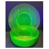 K6 - Ten Vintage Hocking Spiral Uranium Glass Luncheon Plates