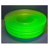 K6 - Ten Vintage Hocking Spiral Uranium Glass Luncheon Plates