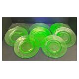 K6 - Ten Vintage Hocking Spiral Uranium Glass Luncheon Plates