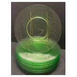 K6 - Ten Vintage Hocking Spiral Uranium Glass Luncheon Plates