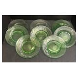 K6 - Ten Vintage Hocking Spiral Uranium Glass Luncheon Plates