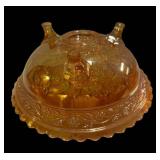 E4 - Antique Imperial Glass Windmill Marigold Carnival Glass Footed Bowls (Lot of 2)