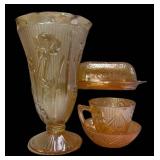 E4 - Vintage Jeannette Glass Iris & Herringbone Floragold Louisa Carnival Glass Mixed Lot