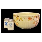 E4 - Vintage Hall Autumn Leaf 6 in Radiance Bowl & McKee Milk Glass Shakers