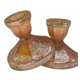 E1 - Vintage Jeanette & Dugan Carnival Glass Candlesticks & Bud Vase (Lot of 3)
