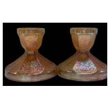 E1 - Vintage Jeanette & Dugan Carnival Glass Candlesticks & Bud Vase (Lot of 3)
