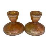 E1 - Vintage Jeanette & Dugan Carnival Glass Candlesticks & Bud Vase (Lot of 3)