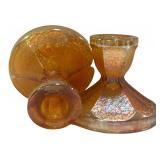 E1 - Vintage Jeanette & Dugan Carnival Glass Candlesticks & Bud Vase (Lot of 3)