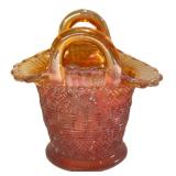 C4 - Vintage Fenton & Dugan Marigold Carnival Glass Basket, Vase & Bonbon Dish