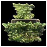 C4 - Vintage Green Ceramic Leaf Planters (Set of 2)