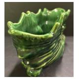 C4 - Vintage Green Ceramic Leaf Planters (Set of 2)