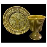C2 - Vintage McCoy Y-bridge Souvenir Ashtray & Ribbed Pedestal Planter Mixed Lot