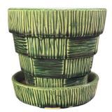 C4 - Vintage McCoy Planter Trio - Grecian Line Pedestal & Basketweave Planters