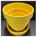 C4 - Vintage McCoy Planter Trio - Grecian Line Pedestal & Basketweave Planters