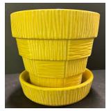 C4 - Vintage McCoy Planter Trio - Grecian Line Pedestal & Basketweave Planters