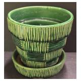 C4 - Vintage McCoy Planter Trio - Grecian Line Pedestal & Basketweave Planters