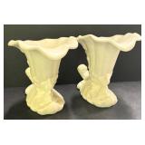 D1 - Vintage Red Wing Pottery Double Candle Holder & Cornucopia Vases (Lot of 3)