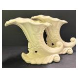D1 - Vintage Red Wing Pottery Double Candle Holder & Cornucopia Vases (Lot of 3)