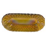D1 - Vintage Indiana Glass Co. Marigold Carnival Glass Oblong Dishes Pretzel Pattern (Lot of 2)