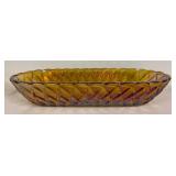 D1 - Vintage Indiana Glass Co. Marigold Carnival Glass Oblong Dishes Pretzel Pattern (Lot of 2)