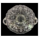 D2 - Vintage Cambridge Glass Rose Point Serving Platter With Handles