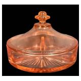 D3 - Vintage Cambridge Glass Divided Covered Candy Dish Pink