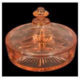 D3 - Vintage Cambridge Glass Divided Covered Candy Dish Pink