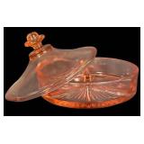 D3 - Vintage Cambridge Glass Divided Covered Candy Dish Pink