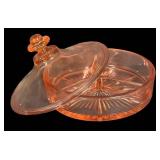 D3 - Vintage Cambridge Glass Divided Covered Candy Dish Pink