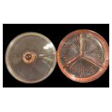 D3 - Vintage Cambridge Glass Divided Covered Candy Dish Pink