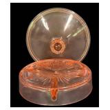 D3 - Vintage Cambridge Glass Divided Covered Candy Dish Pink