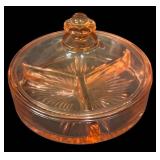 D3 - Vintage Cambridge Glass Divided Covered Candy Dish Pink